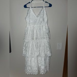 Lulus Lace White MIDI Dress - Large Bridal Engagement Ruffle